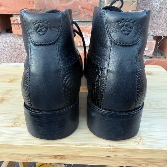 Ariat Black Leather Ankle Boots Croc Embossed Chukka Lace Up Booties - Picture 11 of 12